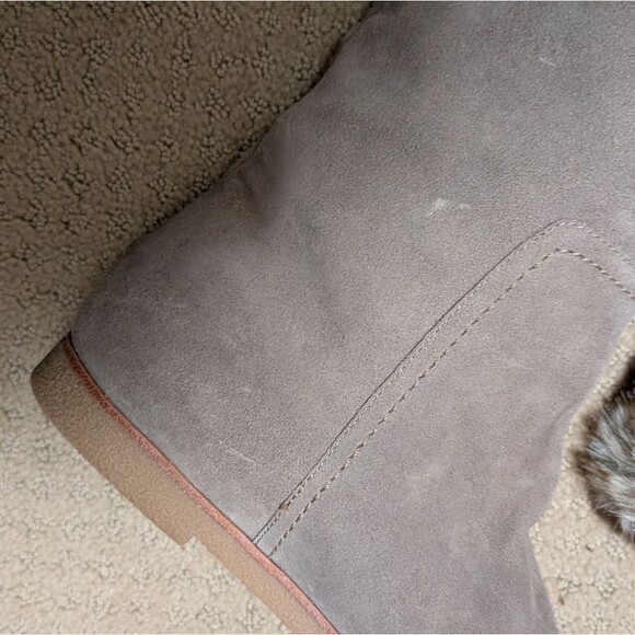 Sam Edelman Orlando suede knee high boots size 8.5M taupe faux fur cuffs pull on - Picture 11 of 13